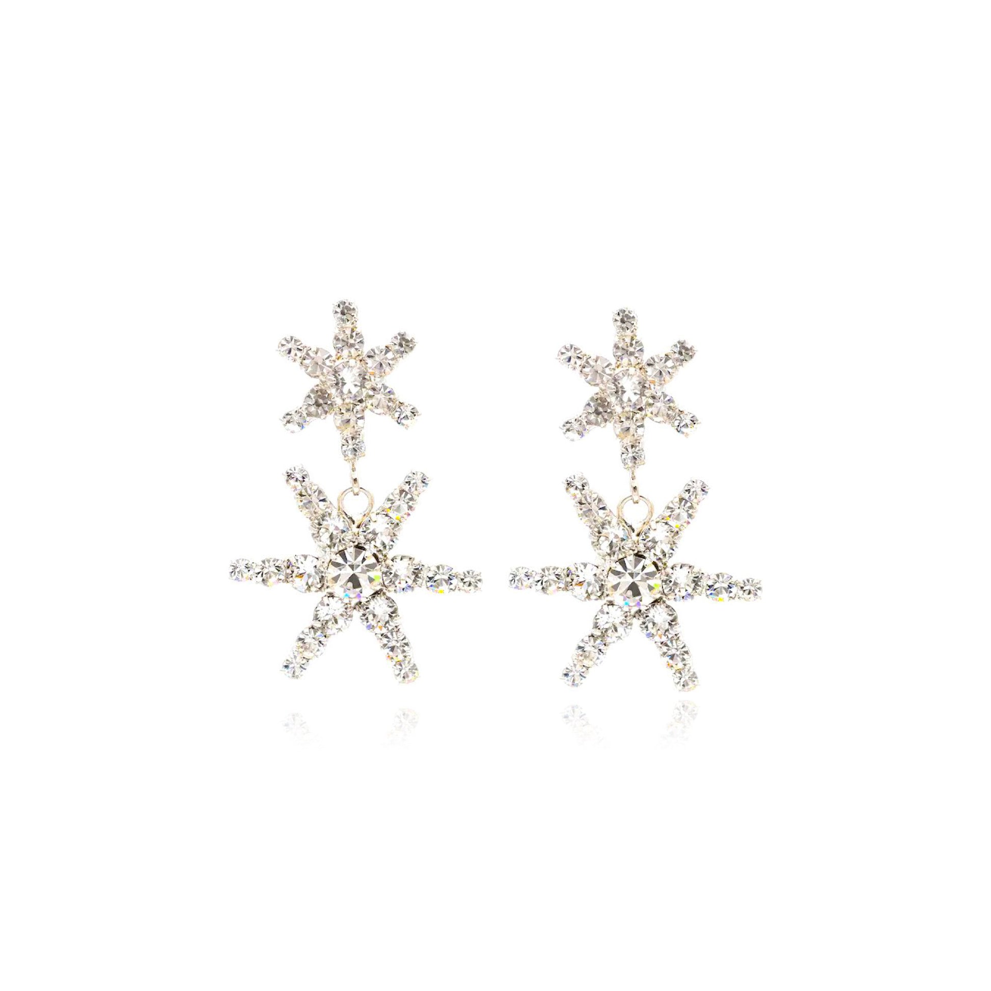 orecchini doppia stella pendenti dorati con cristalli