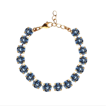 bracciale tennisn con swarovski blu jeans scuro dorato