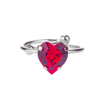 anello argento con cristallo swarovski a forma di cuore rosso regolabile