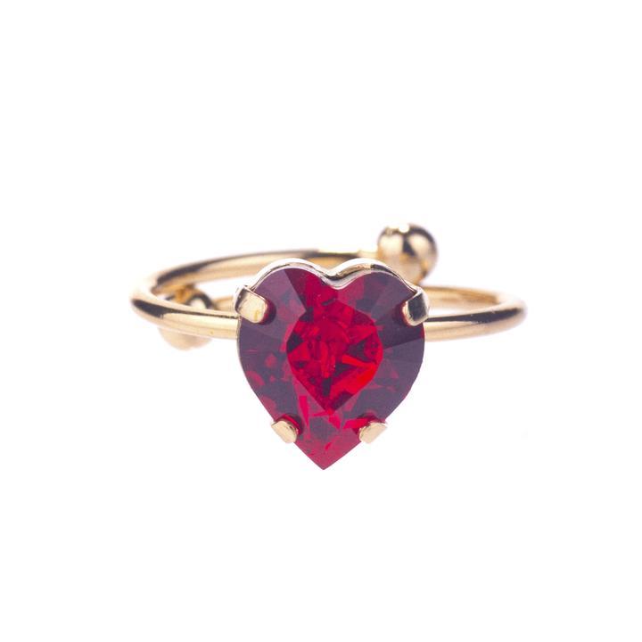 Anello con cuore rosso dorato swarovski