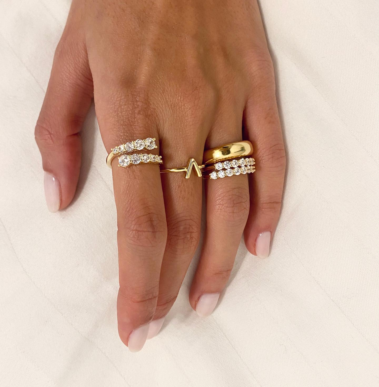 set di anelli con zirconi in argento 925 dorato