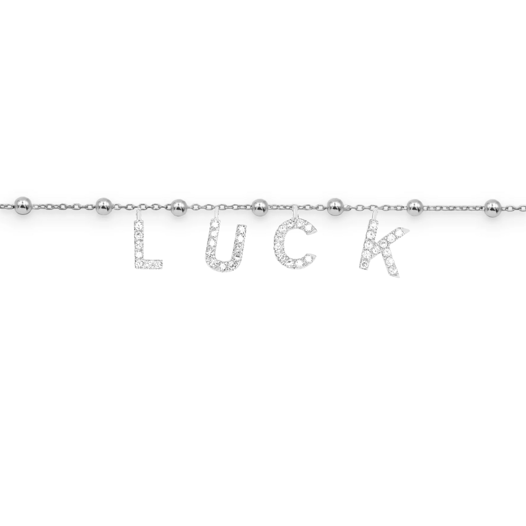 Bracciale da personalizzare con lettere in argento 925 e zirconi scritta portafortuna