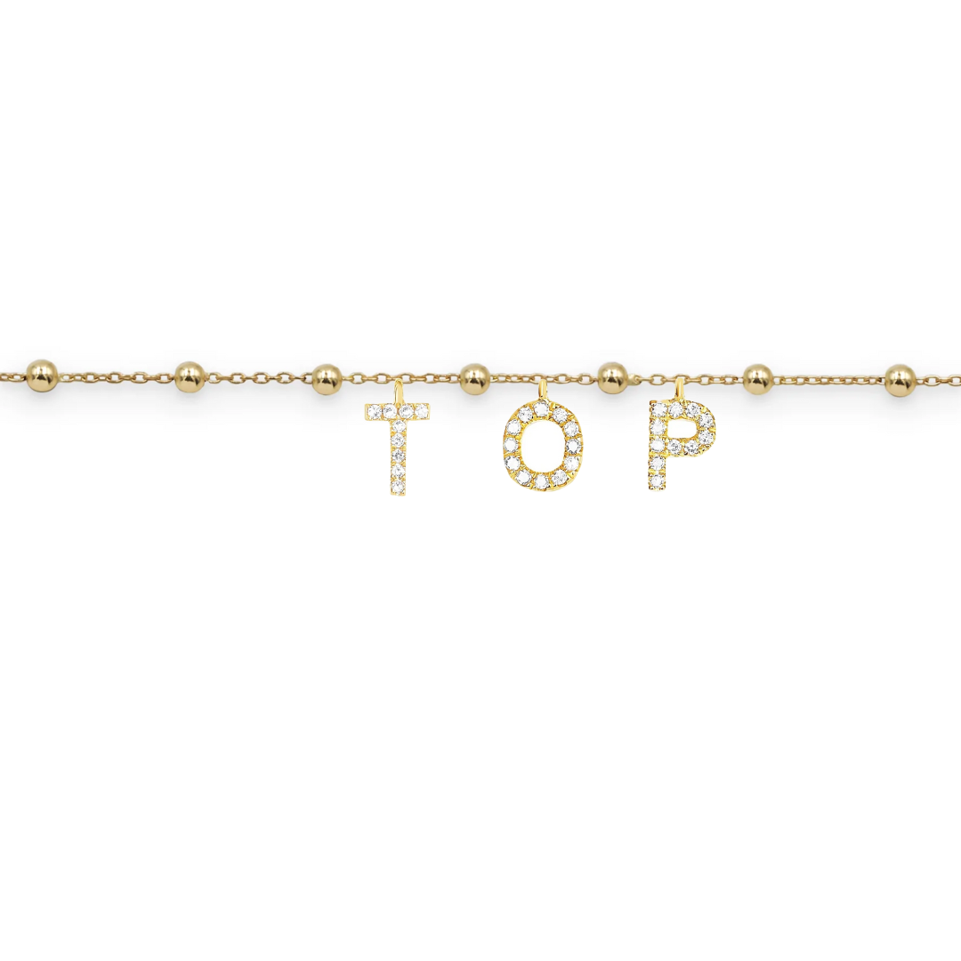 Bracciale oro da personalizzare con frase lettere in argento 925 e zirconi