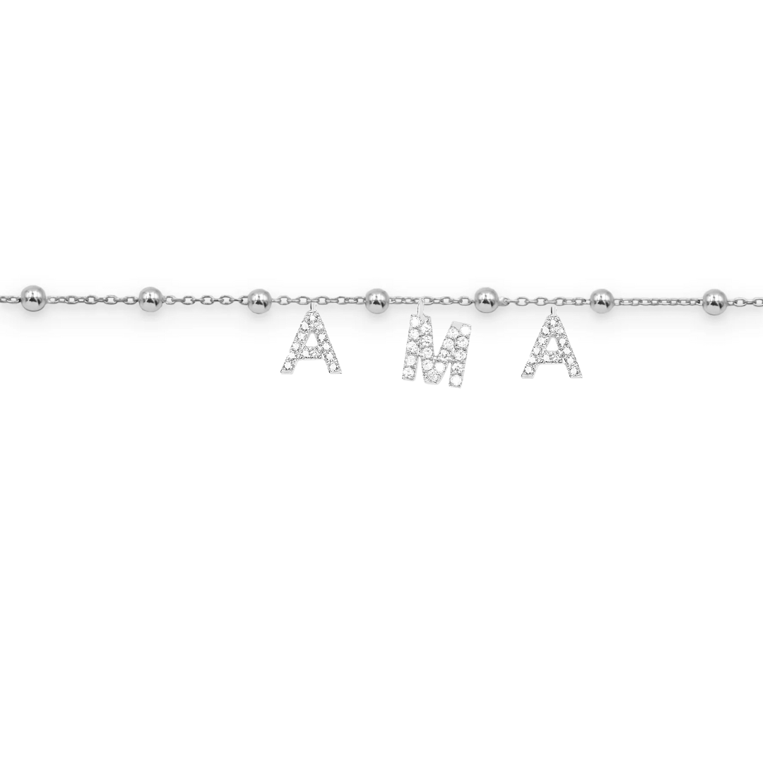 bracciale scritta personalizzata ama con lettere in argento 925 e zirconi