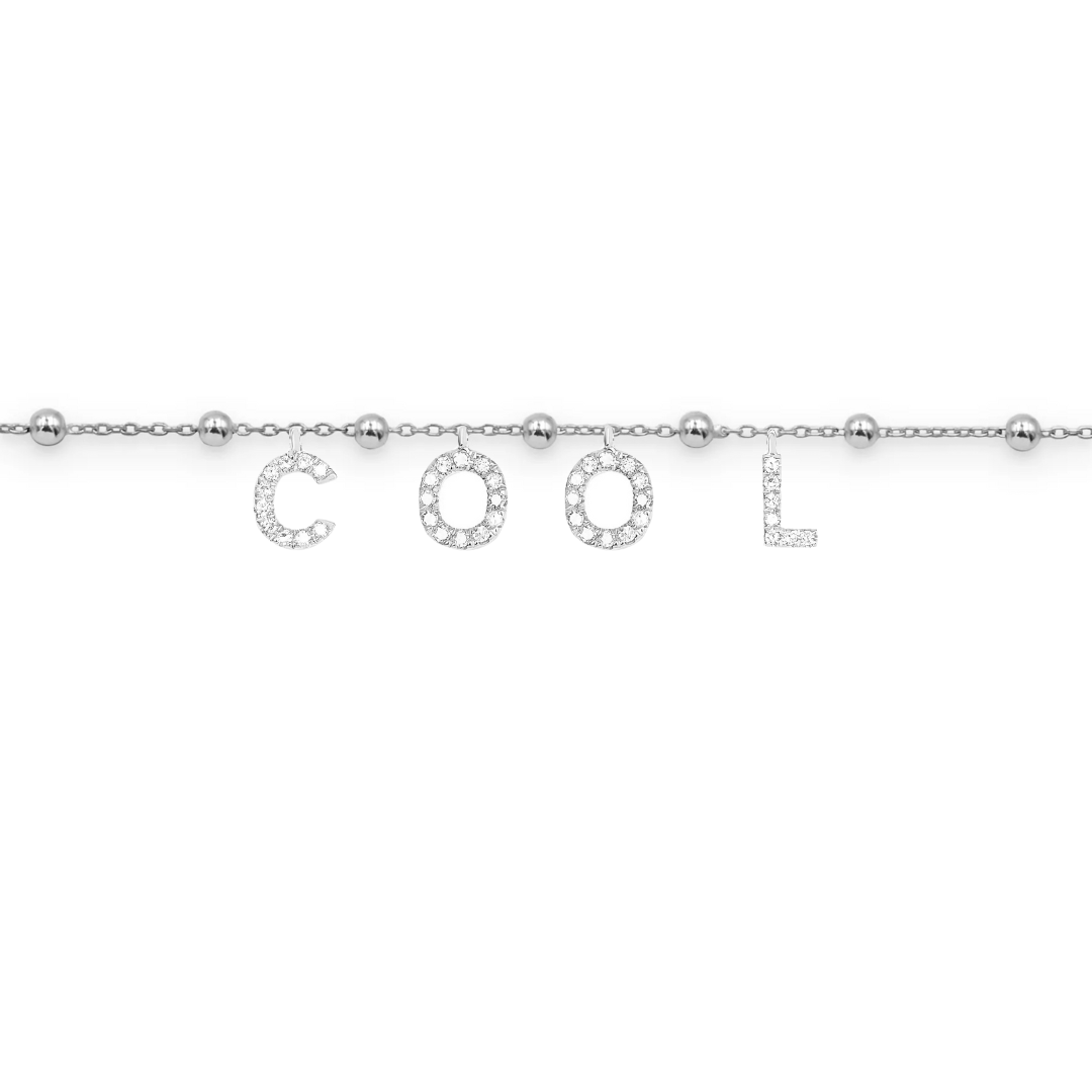 Bracciale scritta cool in argento 925 e zirconi