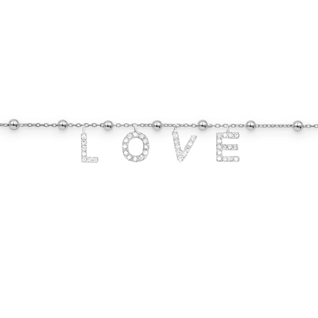 bracciale con scritta love in argento 925 e zirconi