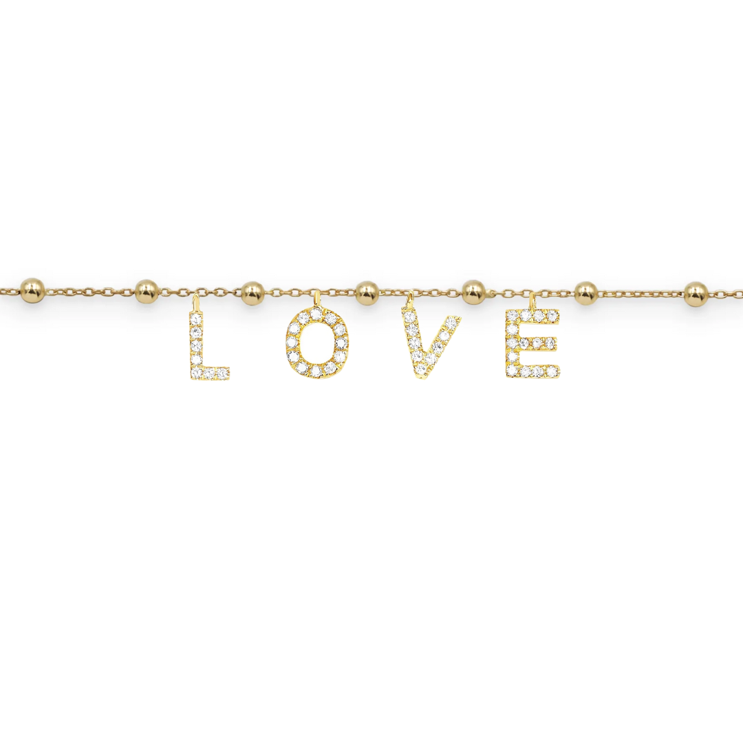 bracciale personalizzato con scritta love in argento 925 e zirconi