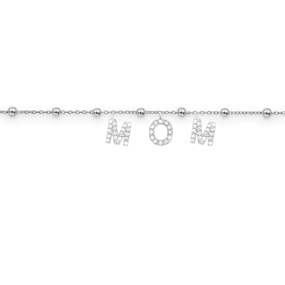 bracciale con scritta personalizzabile mamma in argento 925 e zirconi 