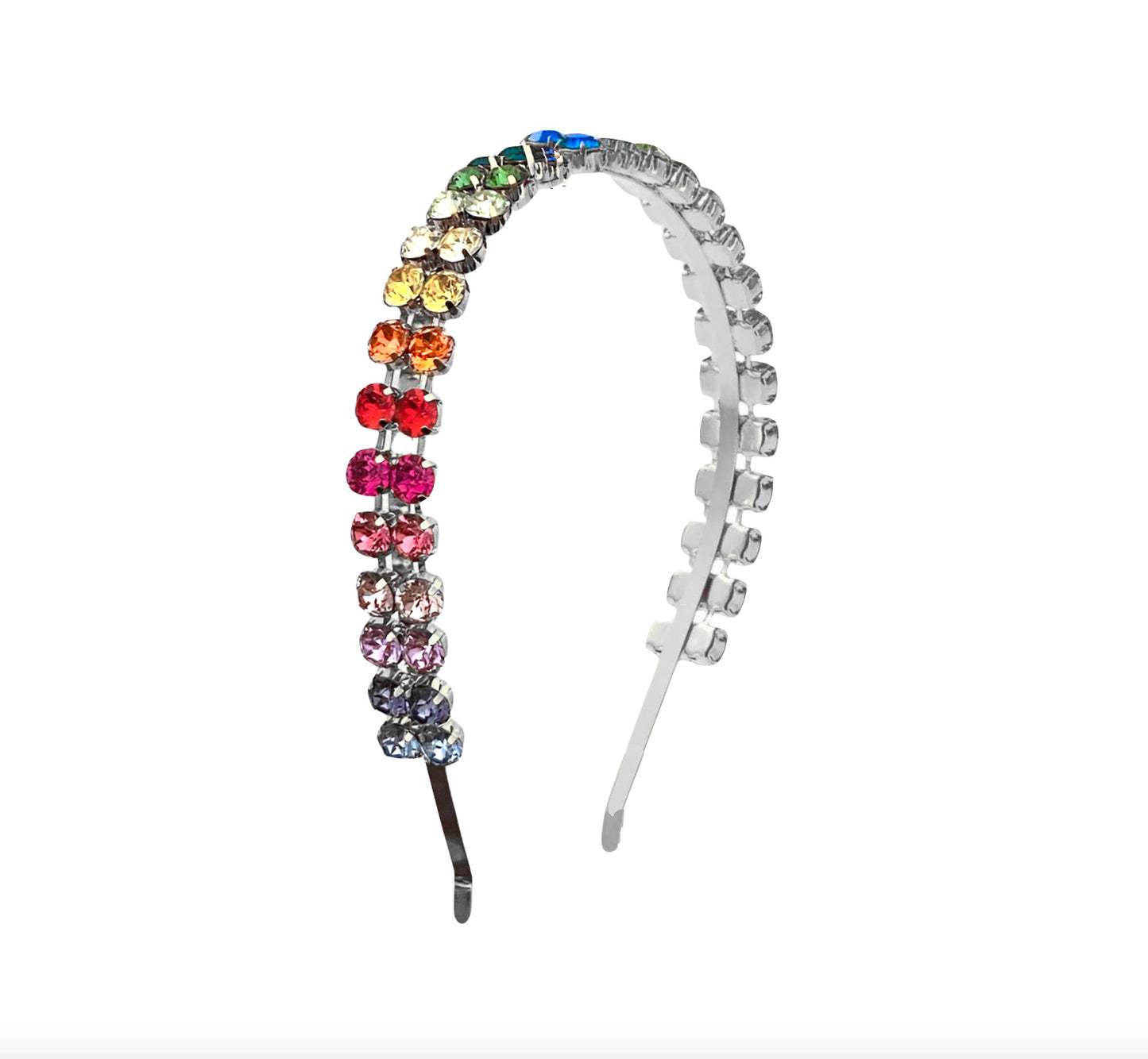 cerchietto per capelli con swarovski arcobaleno argento