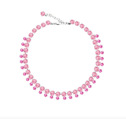 Collana anna wintour, collana stile anna wintour, collana doppio giro zirconi, collana ispirata a Anna wintour, collana come Anna wintour, collana pietre rosa, collana doppio giro pietre rosa, collana rosa Anna wintour