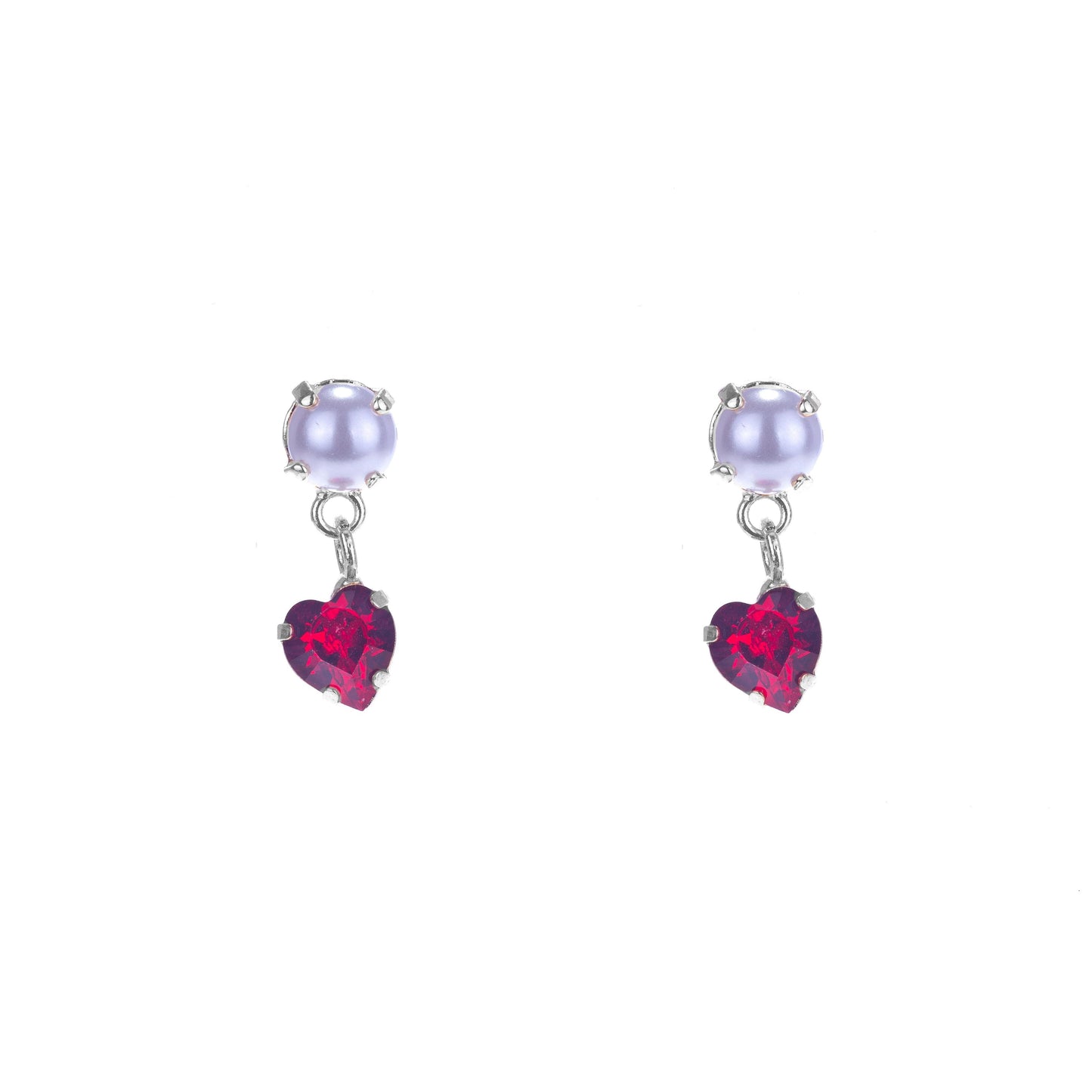 orecchini argento con perla e cuore rosso swarovski 