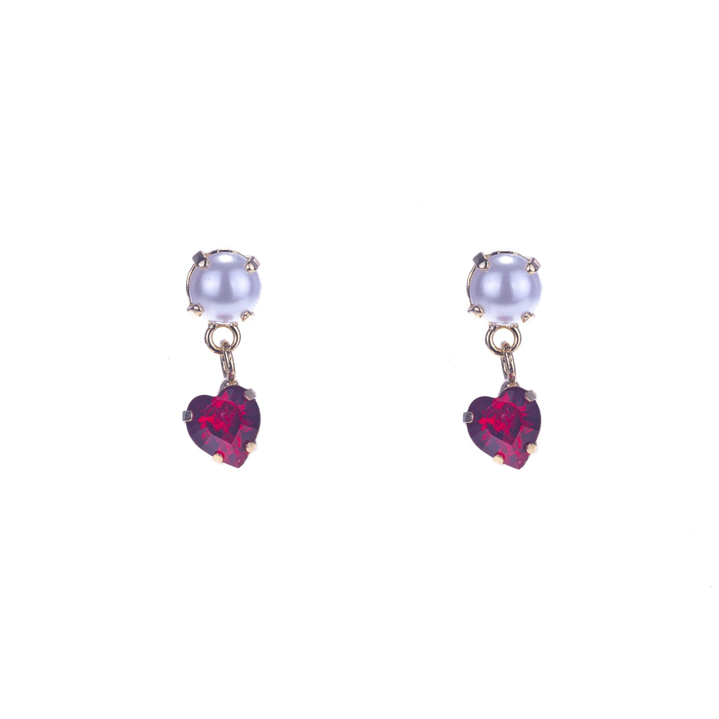 Orecchini cuore rosso swarovski e perla