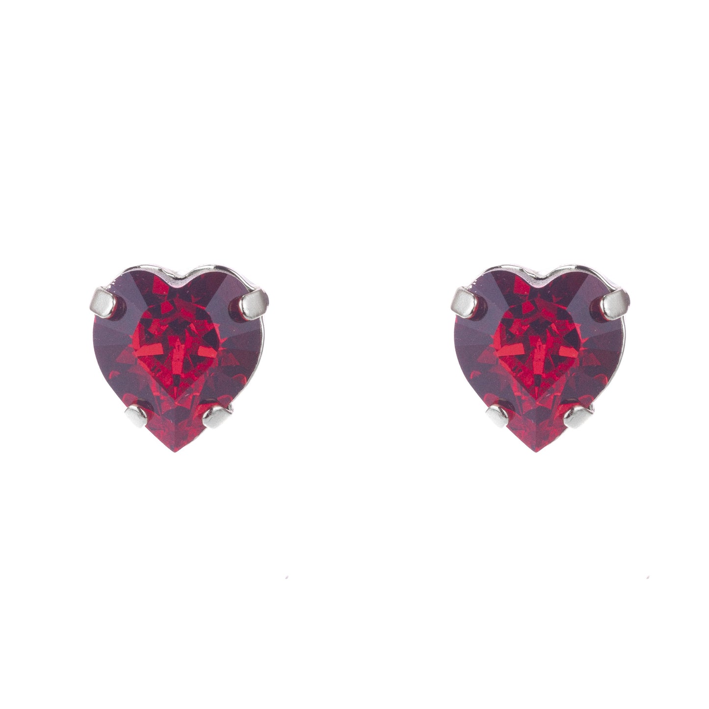 orecchini con swarovski rossi a forma di cuore argento